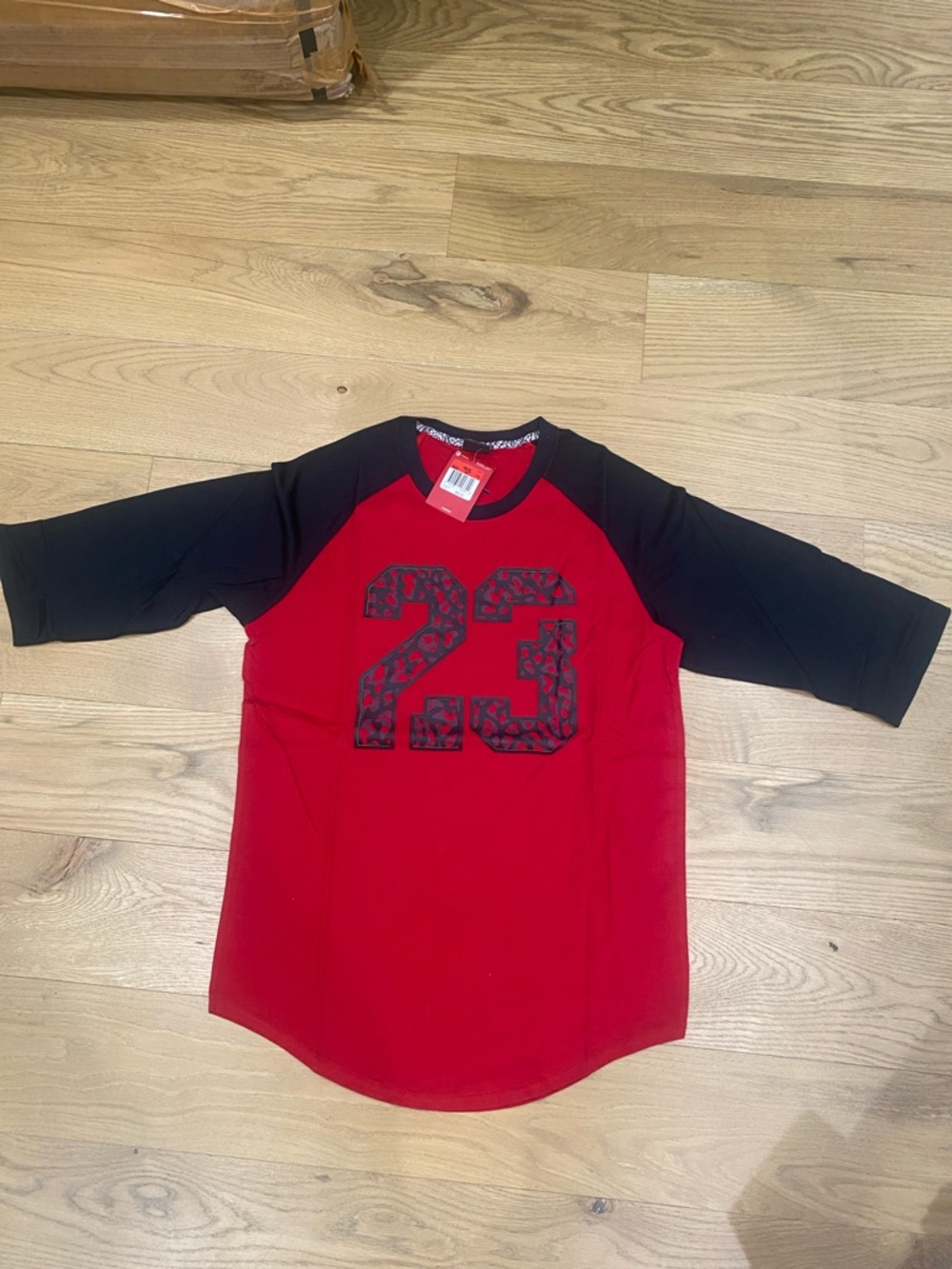 Jordan Red and Black Long Sleeve Raglan Tee with '23' Graphic